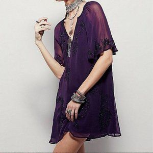 Free People Holiday Nights Embellished Purple Mini Dress M